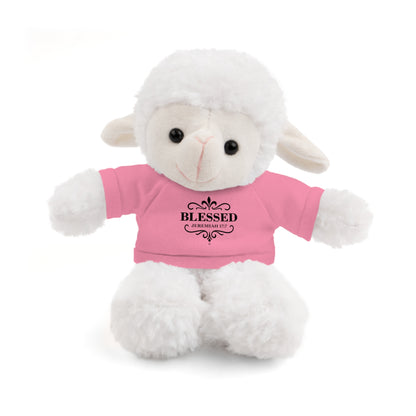 Blessed (Black Lettering) Plush Toy with Tee, Faith-Inspired Stuffed Animal, Inspirational Gift, Birthday Present, Encouragement Gift