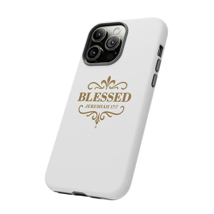 Blessed (Gold Lettering), Rugged Phone Case, Inspirational Mobile Cover, Gift for Faith Lovers, Faith-Based Protector - Cross Apparel USA