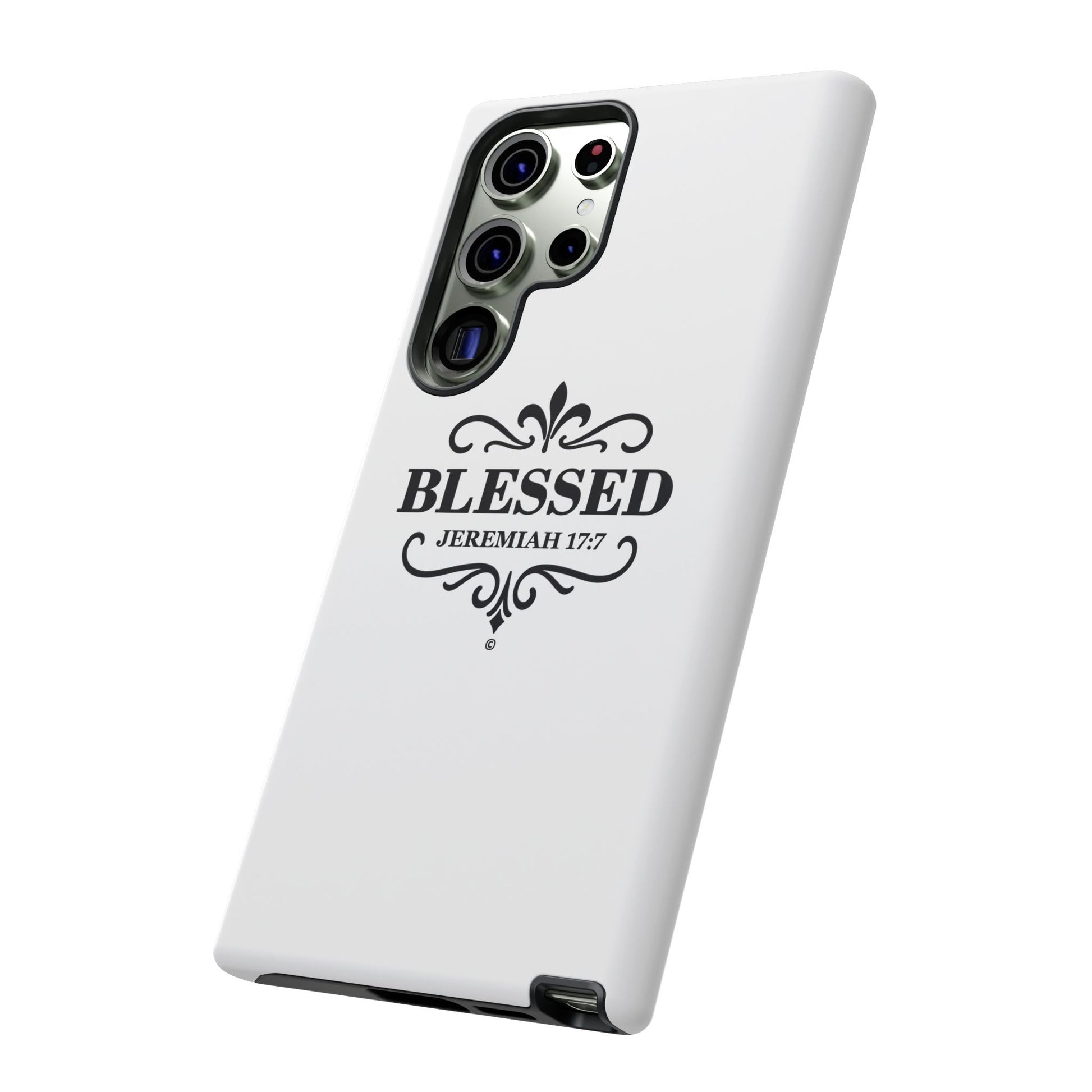 Blessed (Black Lettering), Rugged Phone Case, Inspirational Mobile Cover, Gift for Faith Lovers, Faith-Based Protector - Cross Apparel USA