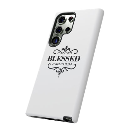Blessed (Black Lettering), Rugged Phone Case, Inspirational Mobile Cover, Gift for Faith Lovers, Faith-Based Protector - Cross Apparel USA