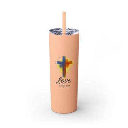 Love (Full Color) Skinny Tumbler with Straw, 20oz, Inspirational Drinkware, Gift for Believers, Devotional Accessory, Everyday Use