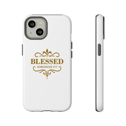 Blessed (Gold Lettering), Rugged Phone Case, Inspirational Mobile Cover, Gift for Faith Lovers, Faith-Based Protector - Cross Apparel USA