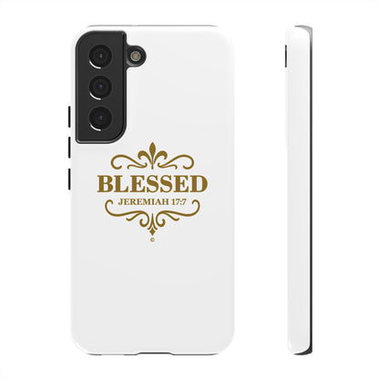 Blessed (Gold Lettering), Rugged Phone Case, Inspirational Mobile Cover, Gift for Faith Lovers, Faith-Based Protector - Cross Apparel USA