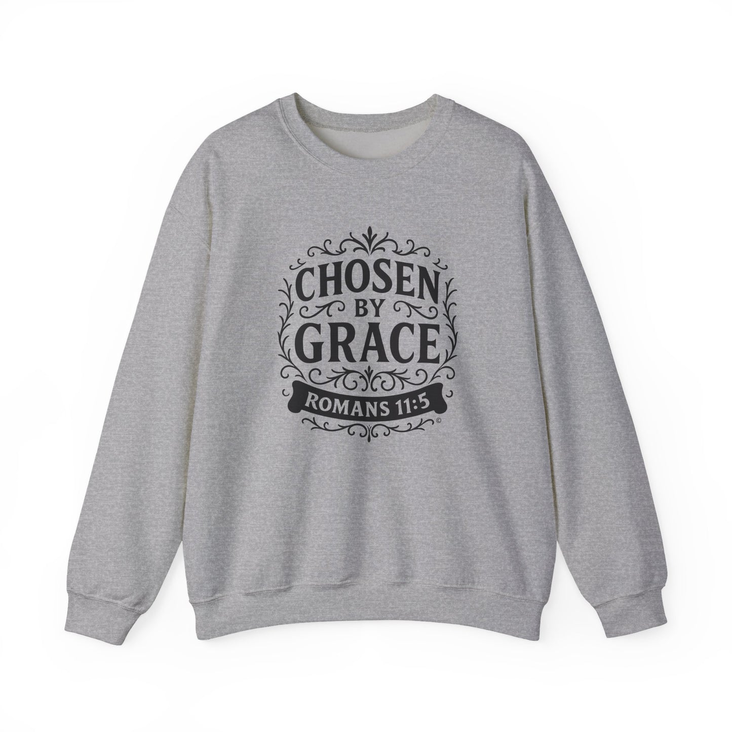 Chosen by Grace (Black Lettering) Unisex Crewneck Sweatshirt - Inspirational Gift, Christian Apparel, Faith-Based Fashion, Cozy Casual Wear, Bible Verse Sweatshirt