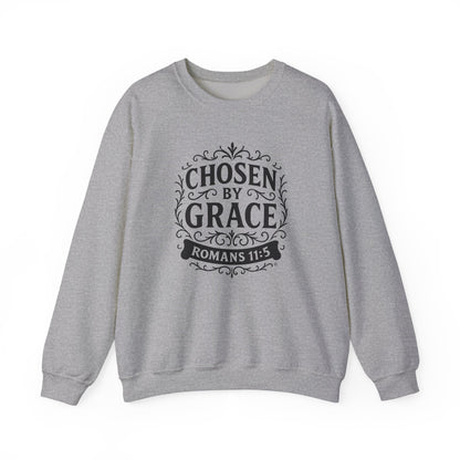 Chosen by Grace (Black Lettering) Unisex Crewneck Sweatshirt - Inspirational Gift, Christian Apparel, Faith-Based Fashion, Cozy Casual Wear, Bible Verse Sweatshirt