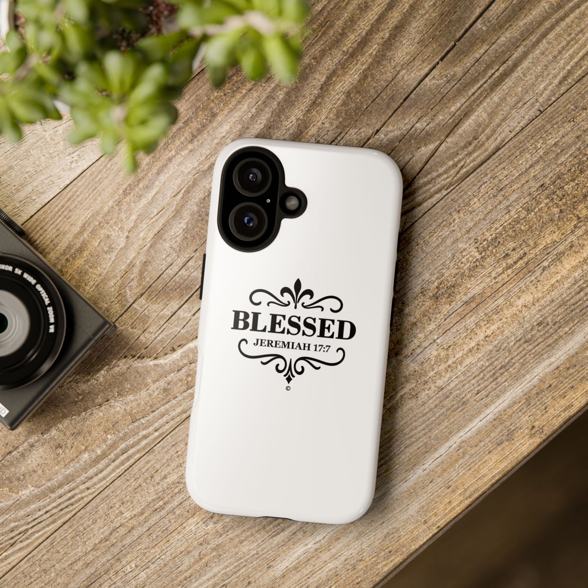 Blessed (Black Lettering), Rugged Phone Case, Inspirational Mobile Cover, Gift for Faith Lovers, Faith-Based Protector - Cross Apparel USA