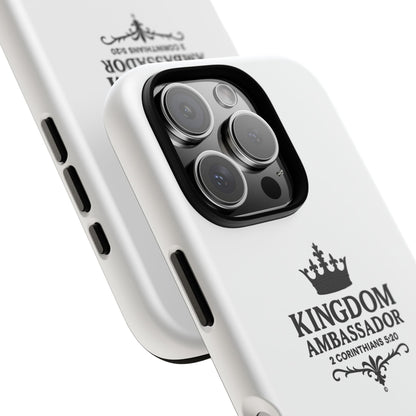 Kingdom Ambassador (Black Lettering) Rugged Phone Case, Inspirational Mobile Cover, Gift for Faith Lovers, Faith-Based Protector - Cross Apparel USA