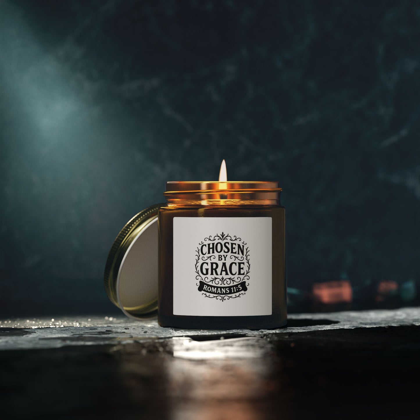 Chosen by Grace (Black Lettering) Scented Candle - Coconut Apricot Wax, Inspirational Home Decor, Relaxation, Gifts for Believers