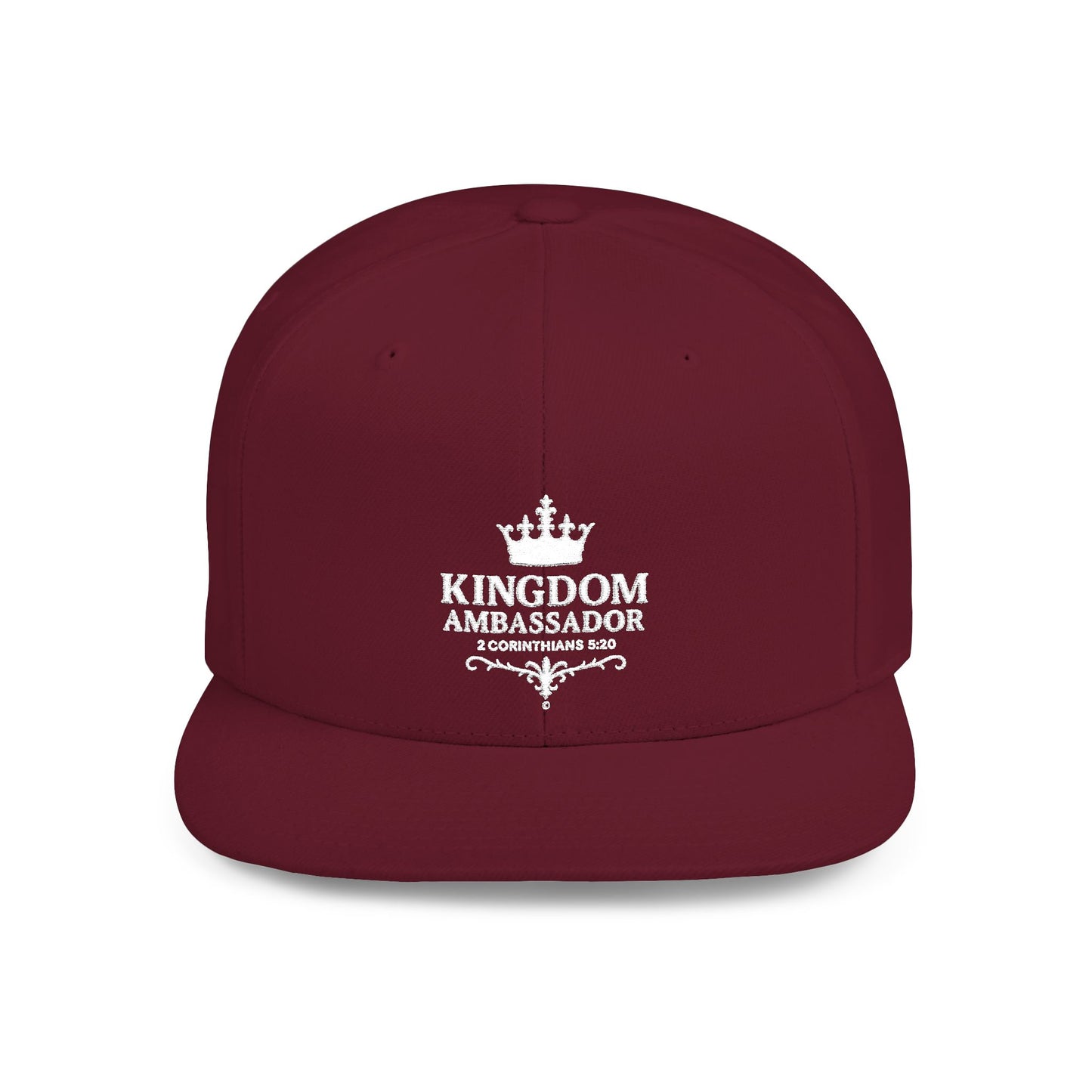 Kingdom Ambassador (White Lettering) Embroidered Flat Bill Snapback Hat, Adjustable Baseball Cap, Inspirational Streetwear, Gift for Believers, Faith-based Accessories