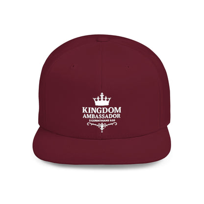 Kingdom Ambassador (White Lettering) Embroidered Flat Bill Snapback Hat, Adjustable Baseball Cap, Inspirational Streetwear, Gift for Believers, Faith-based Accessories