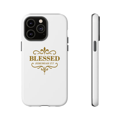 Blessed (Gold Lettering), Rugged Phone Case, Inspirational Mobile Cover, Gift for Faith Lovers, Faith-Based Protector - Cross Apparel USA