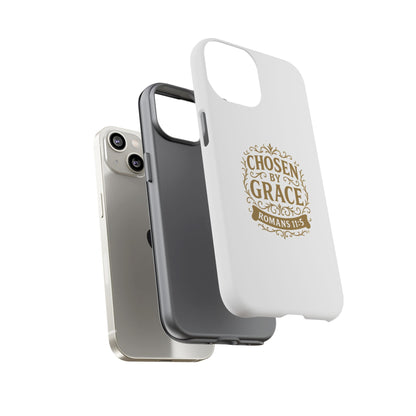 Chosen by Grace (Gold Lettering), Rugged Phone Case, Inspirational Mobile Cover, Gift for Faith Lovers, Faith-Based Protector