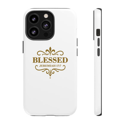 Blessed (Gold Lettering), Rugged Phone Case, Inspirational Mobile Cover, Gift for Faith Lovers, Faith-Based Protector - Cross Apparel USA