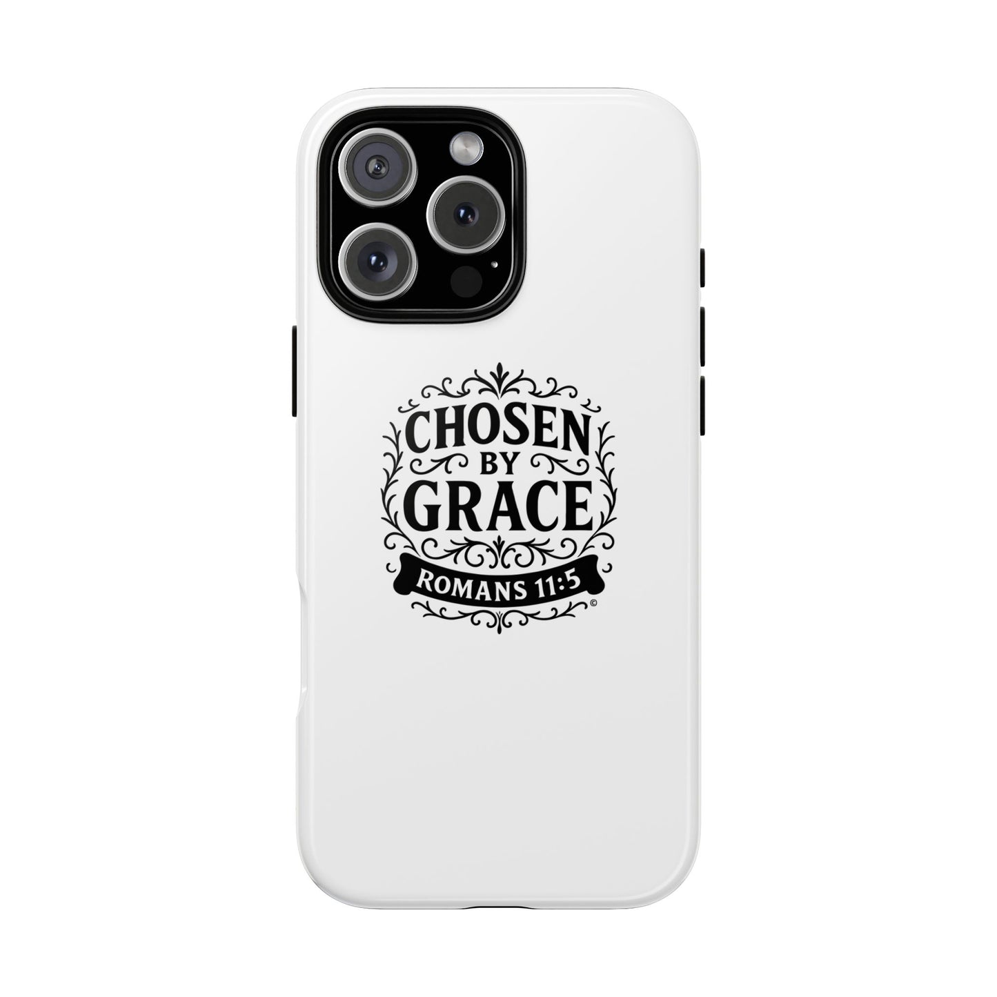 Chosen by Grace (Black Lettering), Rugged Phone Case, Inspirational Mobile Cover, Gift for Faith Lovers, Faith-Based Protector