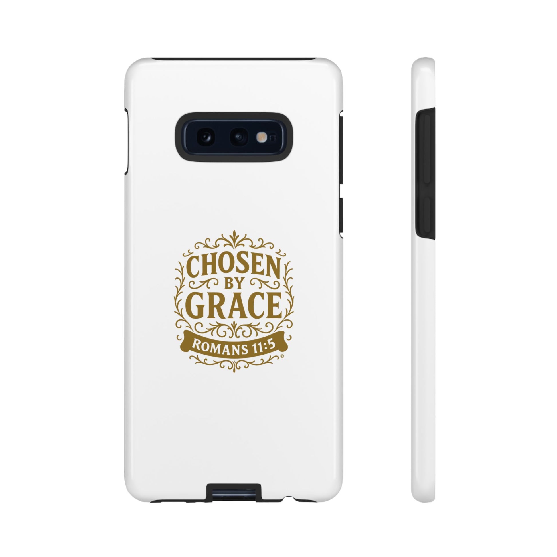 Chosen by Grace (Gold Lettering), Rugged Phone Case, Inspirational Mobile Cover, Gift for Faith Lovers, Faith-Based Protector - Cross Apparel USA