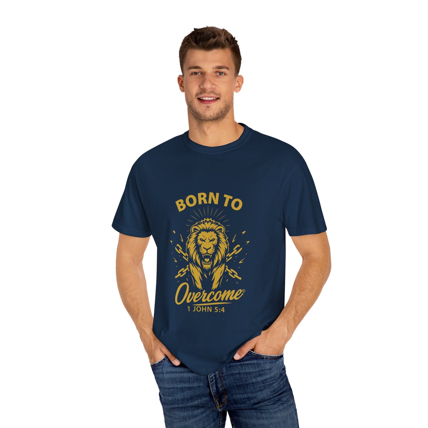 Born to Overcome (Gold Lettering) Unisex Apparel Clothing Tee T-shirt Relaxed Fit Shirt