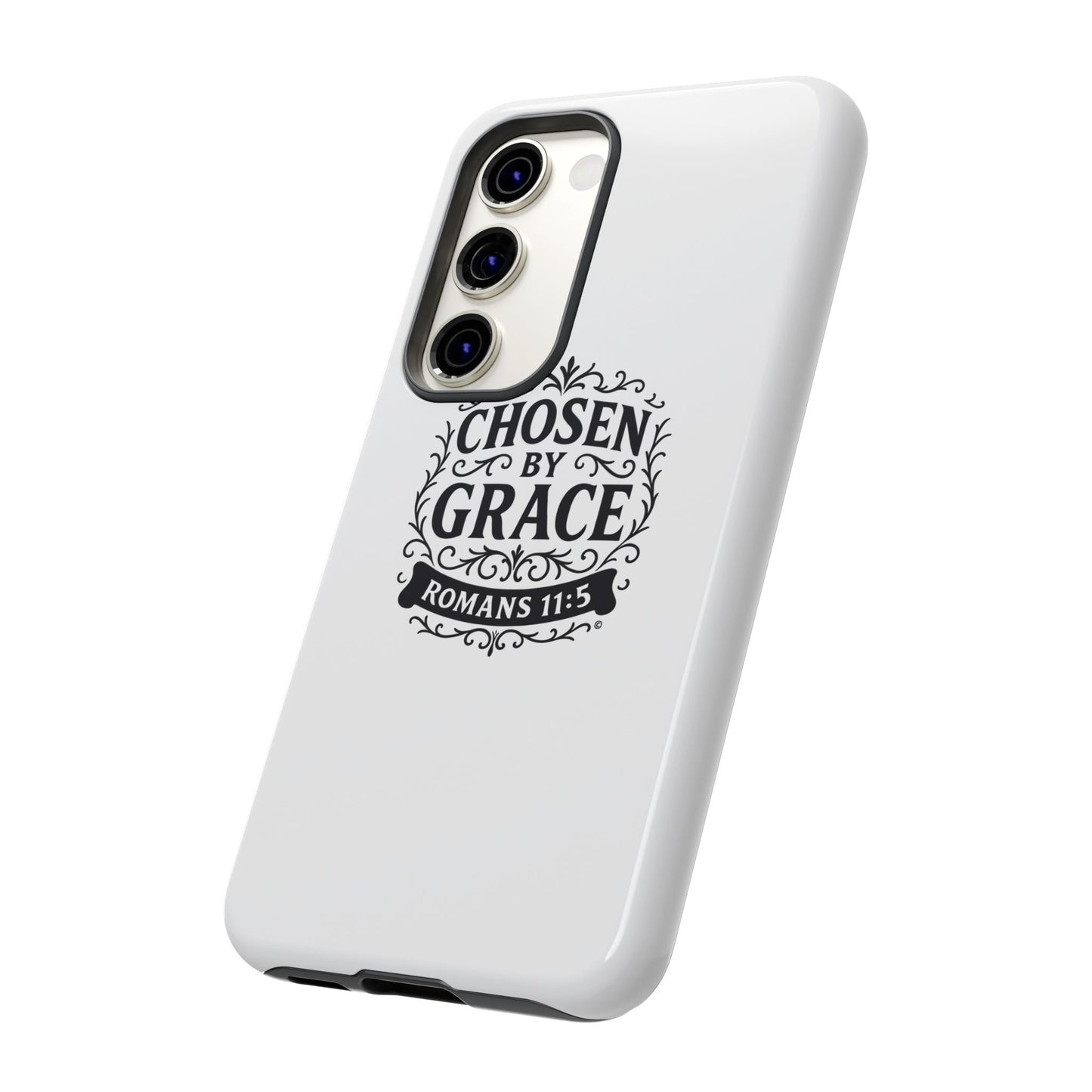 Chosen by Grace (Black Lettering), Rugged Phone Case, Inspirational Mobile Cover, Gift for Faith Lovers, Faith-Based Protector