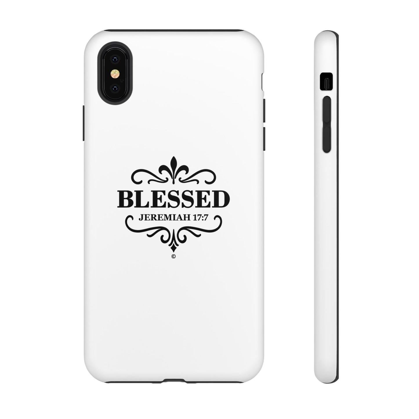 Blessed (Black Lettering), Rugged Phone Case, Inspirational Mobile Cover, Gift for Faith Lovers, Faith-Based Protector