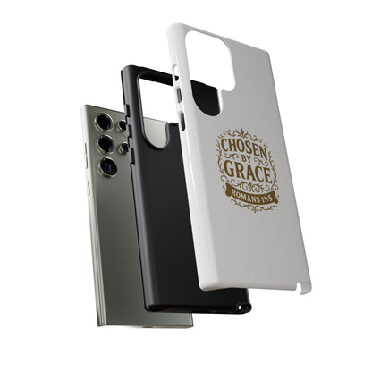 Chosen by Grace (Gold Lettering), Rugged Phone Case, Inspirational Mobile Cover, Gift for Faith Lovers, Faith-Based Protector