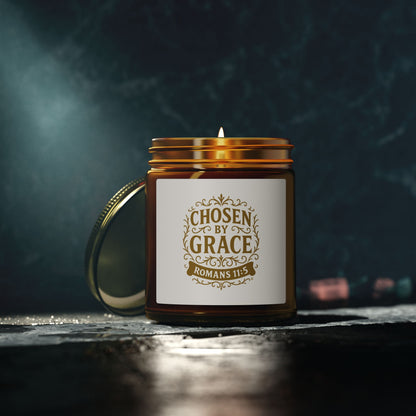 Chosen by Grace (Gold Lettering) Scented Candle - Coconut Apricot Wax, Inspirational Home Decor, Relaxation, Gifts for Believers