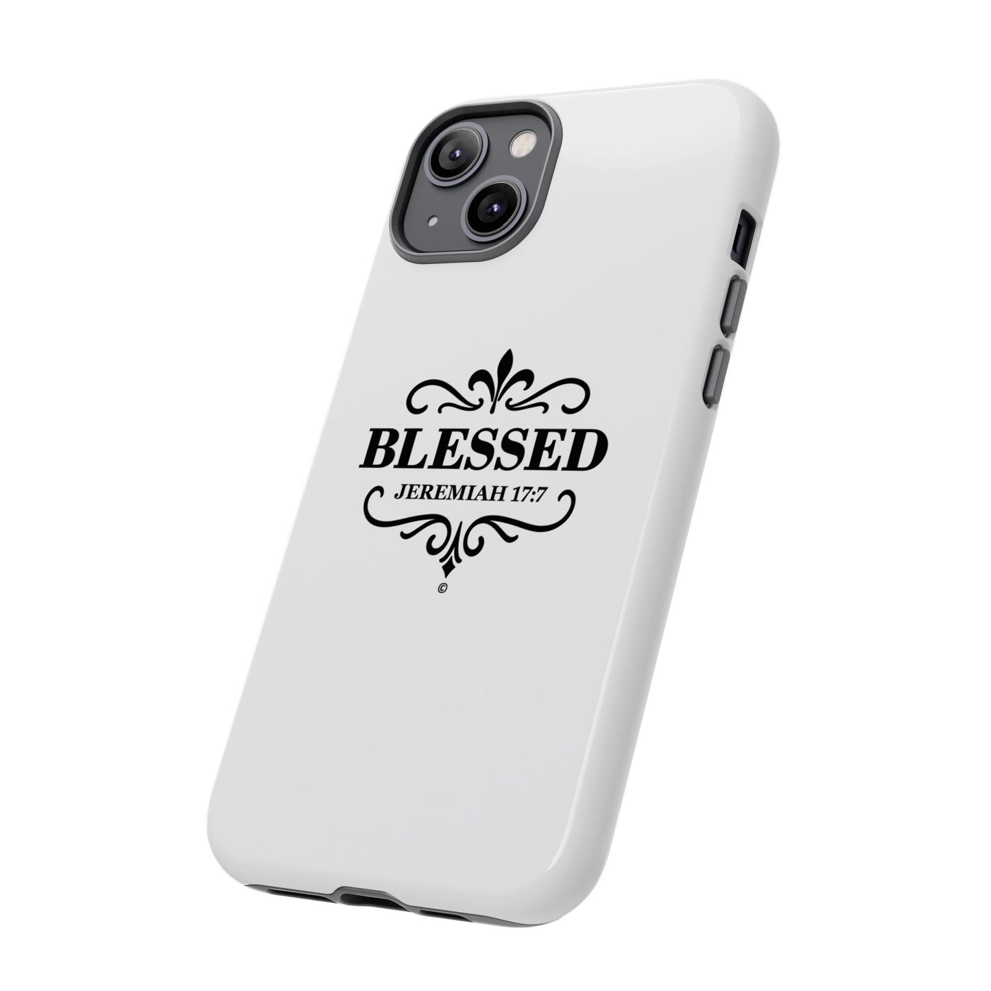 Blessed (Black Lettering), Rugged Phone Case, Inspirational Mobile Cover, Gift for Faith Lovers, Faith-Based Protector