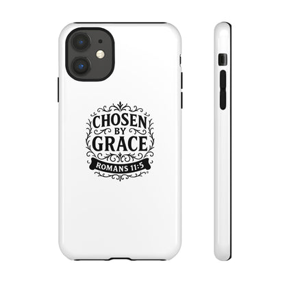 Chosen by Grace (Black Lettering), Rugged Phone Case, Inspirational Mobile Cover, Gift for Faith Lovers, Faith-Based Protector