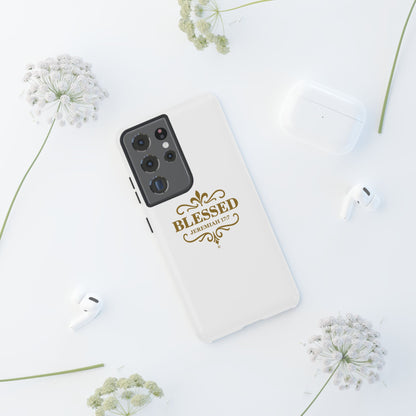 Blessed (Gold Lettering), Rugged Phone Case, Inspirational Mobile Cover, Gift for Faith Lovers, Faith-Based Protector