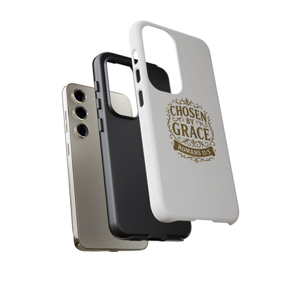 Chosen by Grace (Gold Lettering), Rugged Phone Case, Inspirational Mobile Cover, Gift for Faith Lovers, Faith-Based Protector