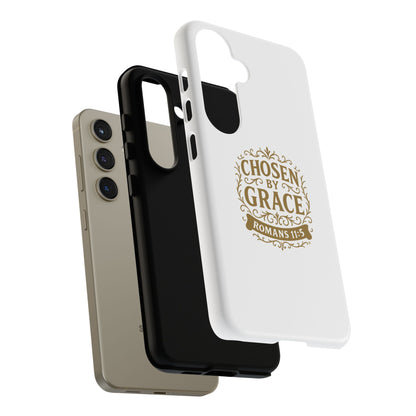 Chosen by Grace (Gold Lettering), Rugged Phone Case, Inspirational Mobile Cover, Gift for Faith Lovers, Faith-Based Protector - Cross Apparel USA