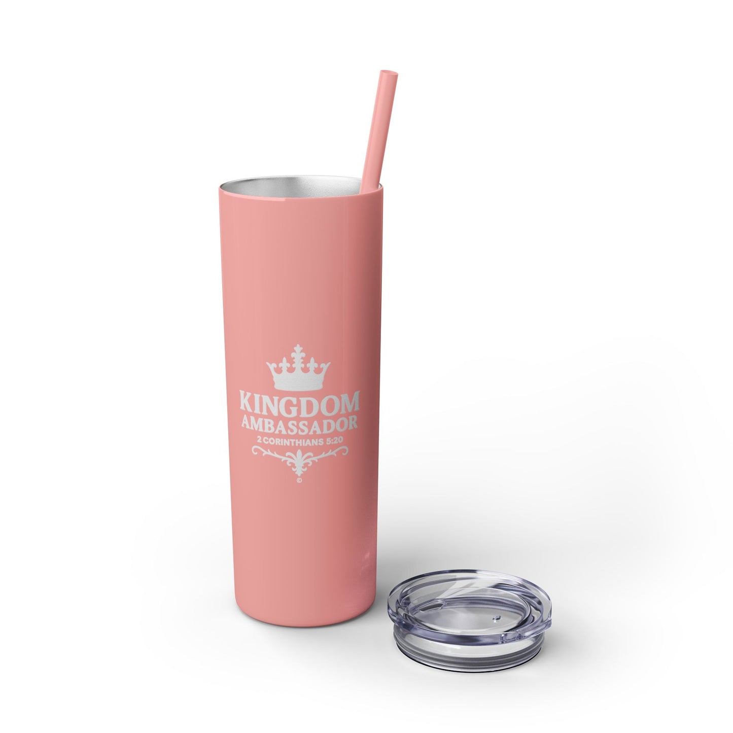 Kingdom Ambassador (White Lettering) Skinny Tumbler with Straw - 20oz Inspirational Drinkware