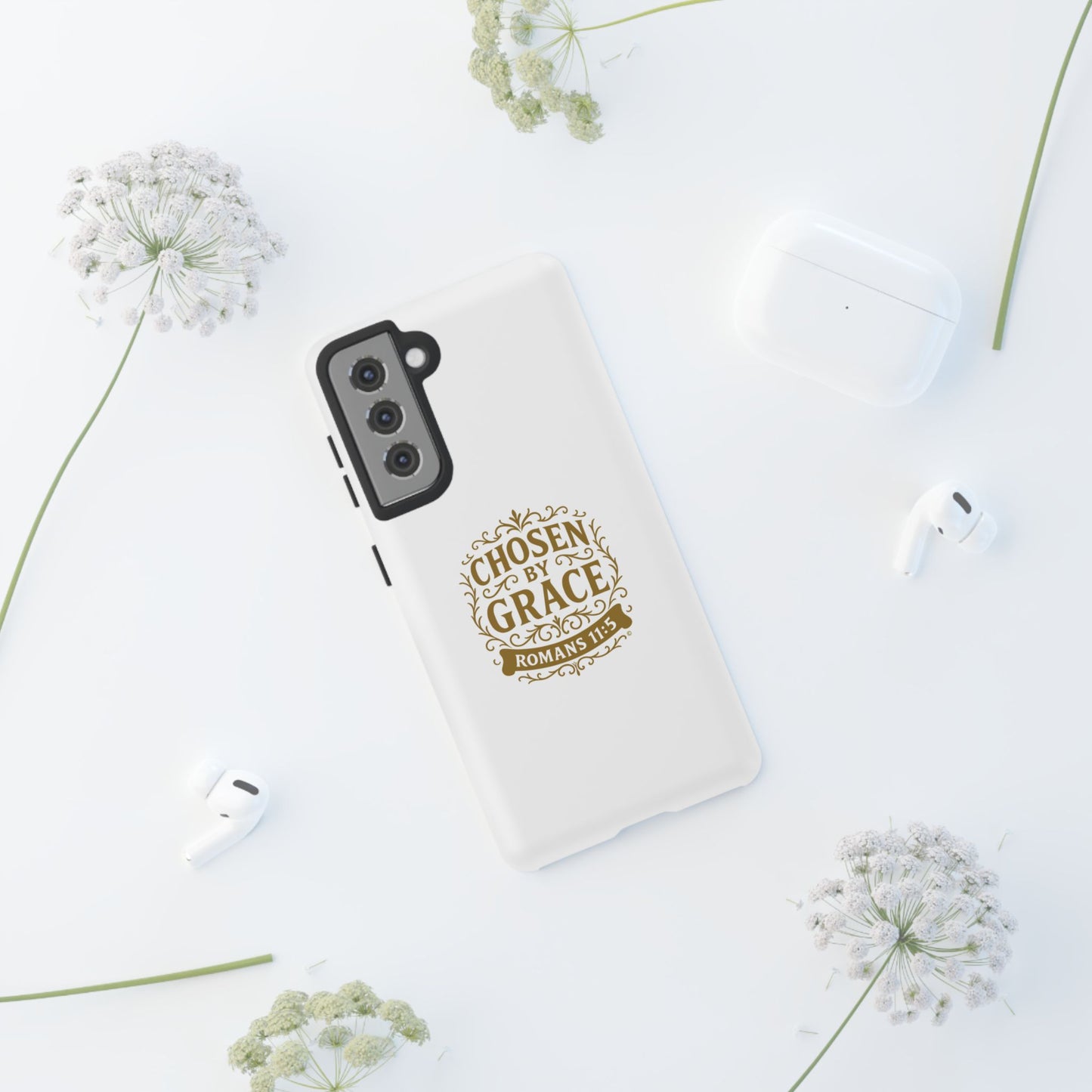 Chosen by Grace (Gold Lettering), Rugged Phone Case, Inspirational Mobile Cover, Gift for Faith Lovers, Faith-Based Protector
