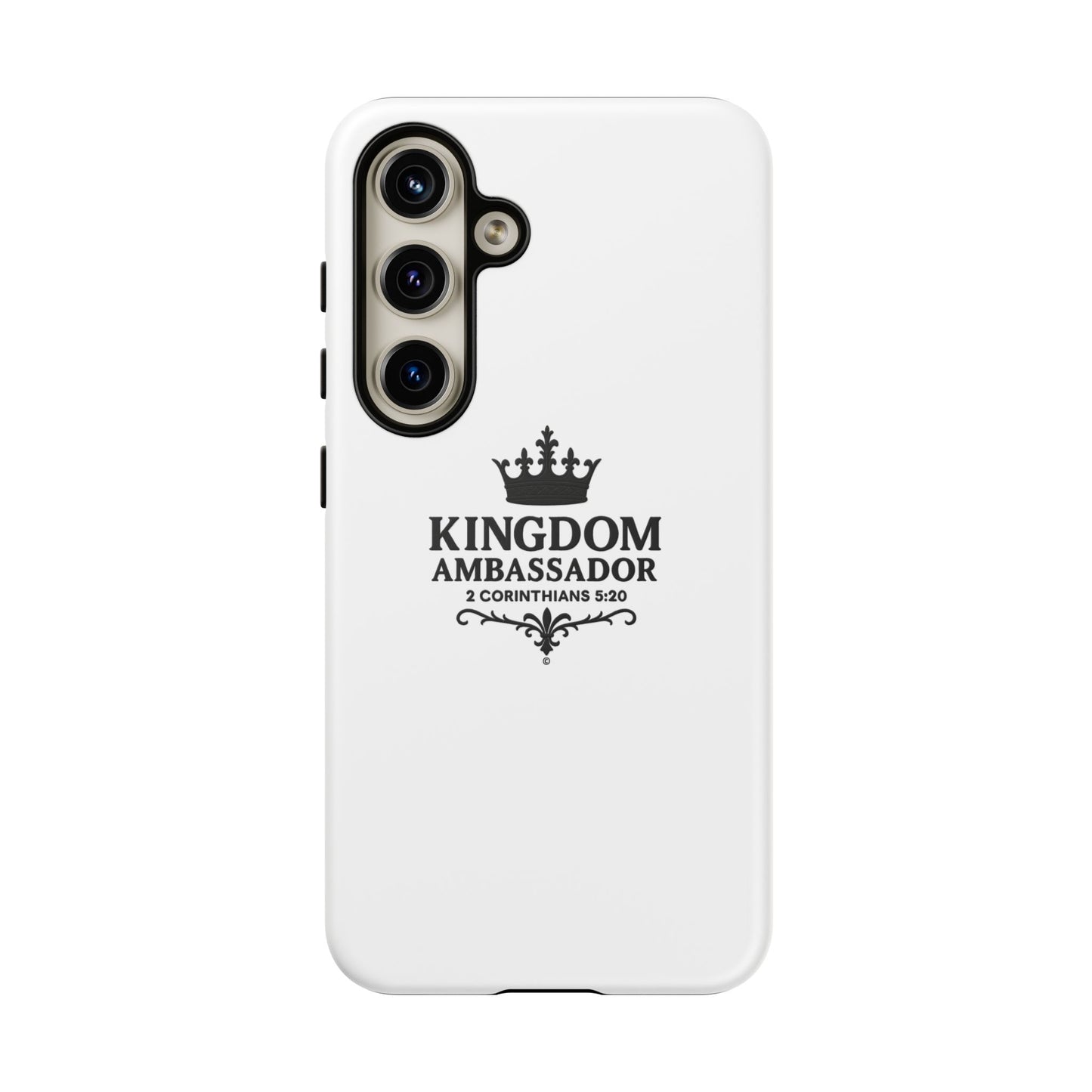 Kingdom Ambassador (Black Lettering) Rugged Phone Case, Inspirational Mobile Cover, Gift for Faith Lovers, Faith-Based Protector - Cross Apparel USA