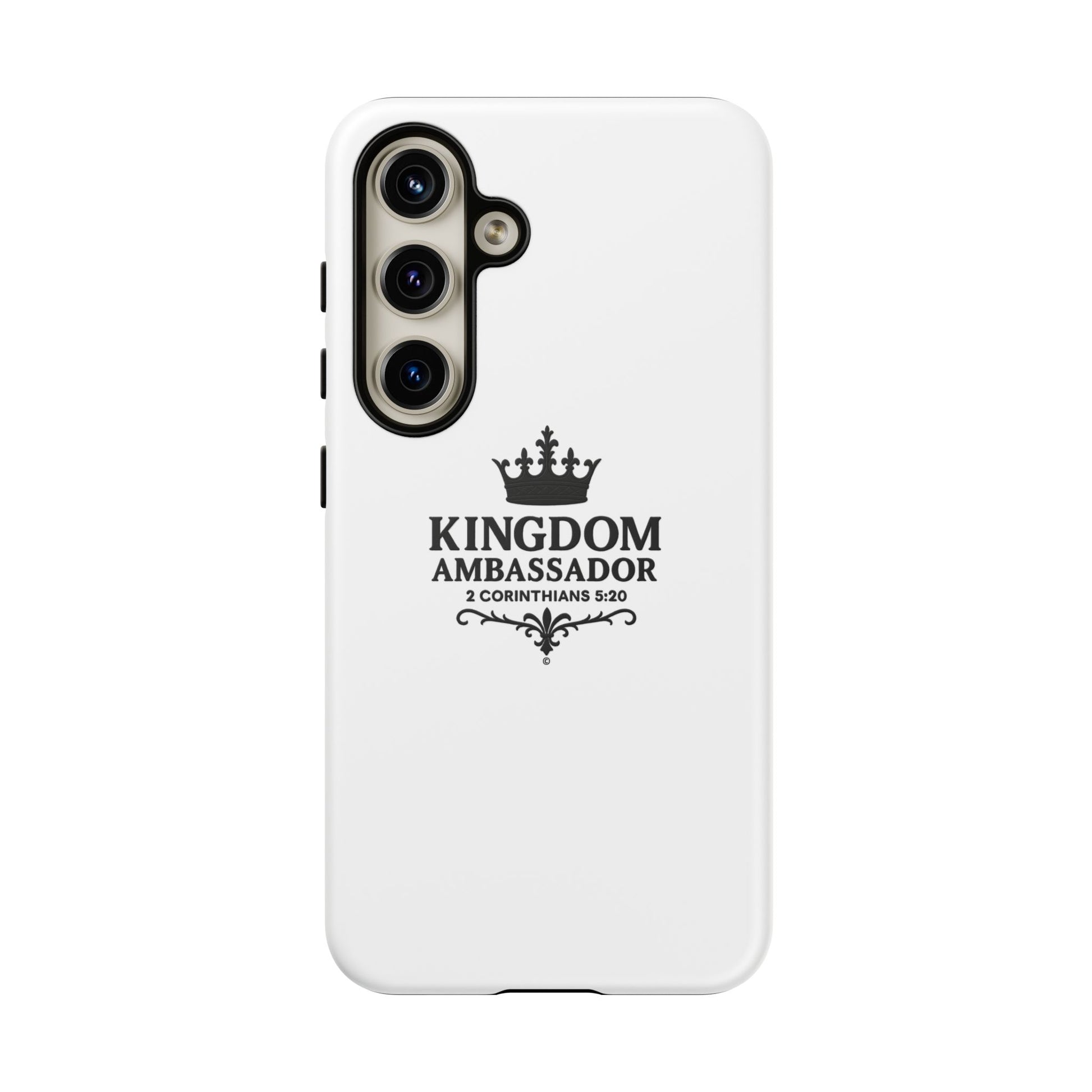 Kingdom Ambassador (Black Lettering) Rugged Phone Case, Inspirational Mobile Cover, Gift for Faith Lovers, Faith-Based Protector - Cross Apparel USA