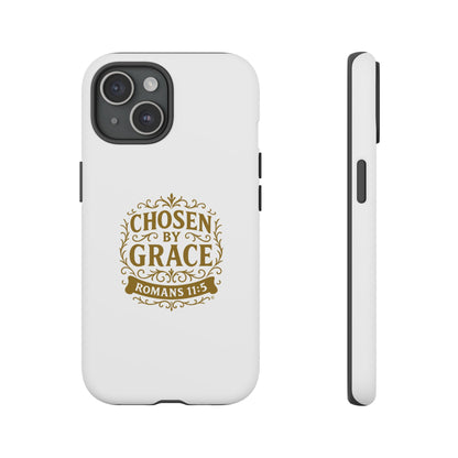 Chosen by Grace (Gold Lettering), Rugged Phone Case, Inspirational Mobile Cover, Gift for Faith Lovers, Faith-Based Protector - Cross Apparel USA