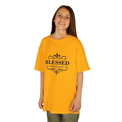 Blessed (Black Lettering) Kids Tee, Faith-based Inspirational Apparel, Gift for Believers, Youth Fashion, Bible Verse Shirt, Meaningful Gift