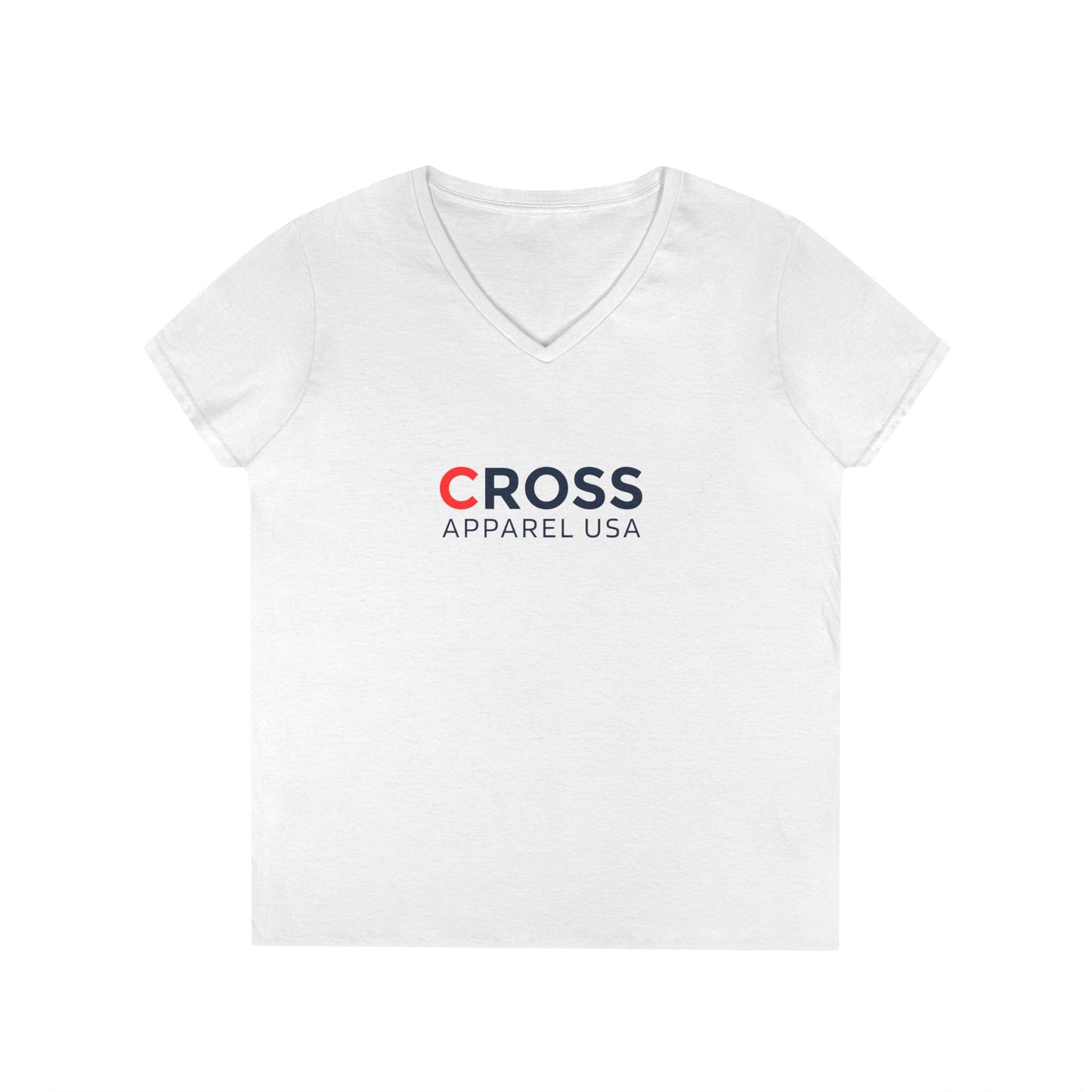 Cross Apparel USA Branded Ladies V-Neck T-Shirt, Inspirational Gift, Faith-Based Gift