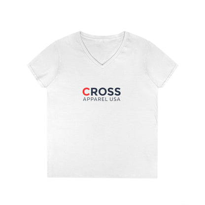 Cross Apparel USA Branded Ladies V-Neck T-Shirt, Inspirational Gift, Faith-Based Gift