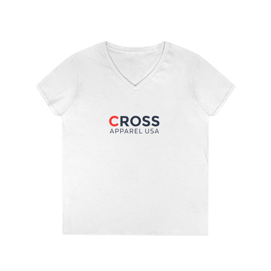 Cross Apparel USA Branded Ladies V-Neck T-Shirt, Inspirational Gift, Faith-Based Gift