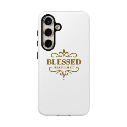 Blessed (Gold Lettering), Rugged Phone Case, Inspirational Mobile Cover, Gift for Faith Lovers, Faith-Based Protector - Cross Apparel USA