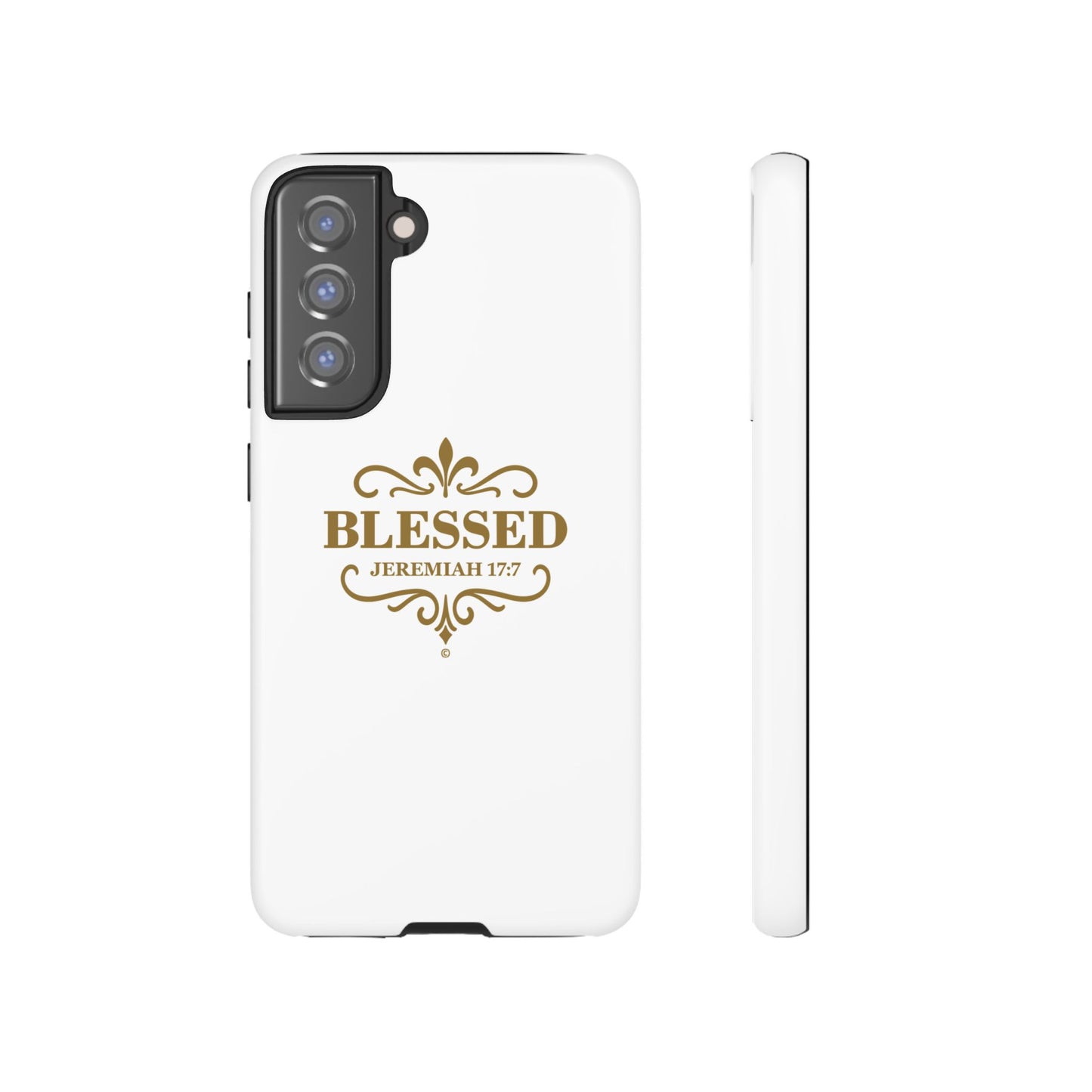 Blessed (Gold Lettering), Rugged Phone Case, Inspirational Mobile Cover, Gift for Faith Lovers, Faith-Based Protector - Cross Apparel USA