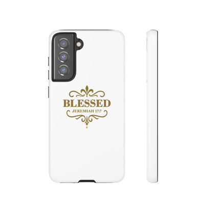 Blessed (Gold Lettering), Rugged Phone Case, Inspirational Mobile Cover, Gift for Faith Lovers, Faith-Based Protector - Cross Apparel USA