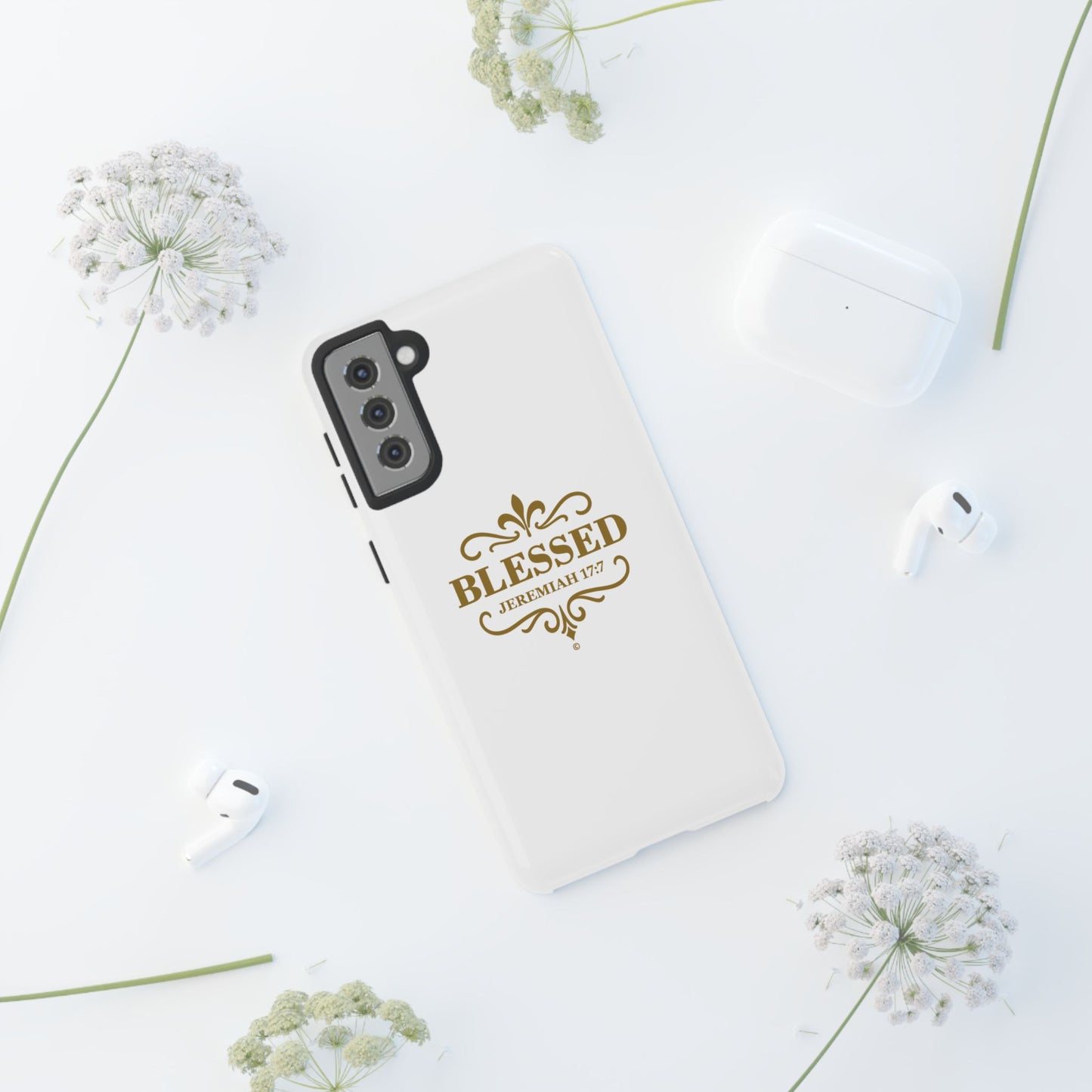 Blessed (Gold Lettering), Rugged Phone Case, Inspirational Mobile Cover, Gift for Faith Lovers, Faith-Based Protector