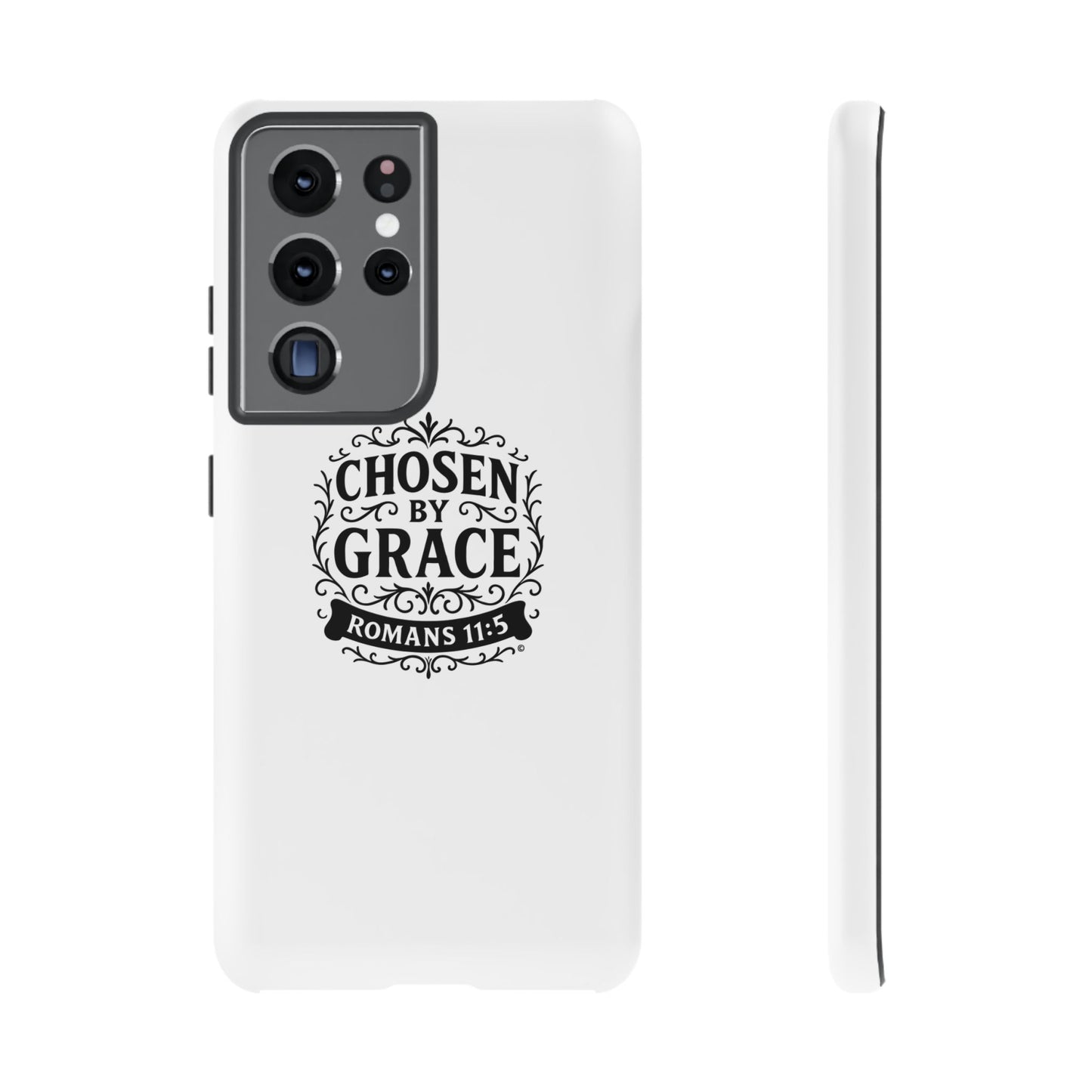 Chosen by Grace (Black Lettering), Rugged Phone Case, Inspirational Mobile Cover, Gift for Faith Lovers, Faith-Based Protector