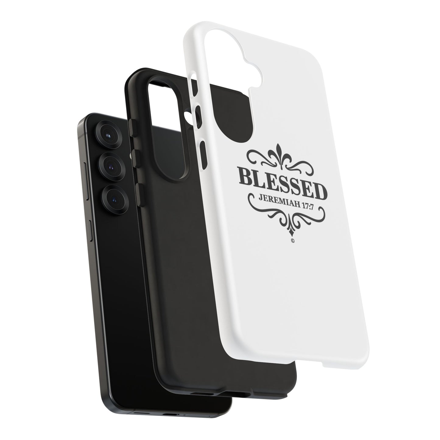 Blessed (Black Lettering), Rugged Phone Case, Inspirational Mobile Cover, Gift for Faith Lovers, Faith-Based Protector