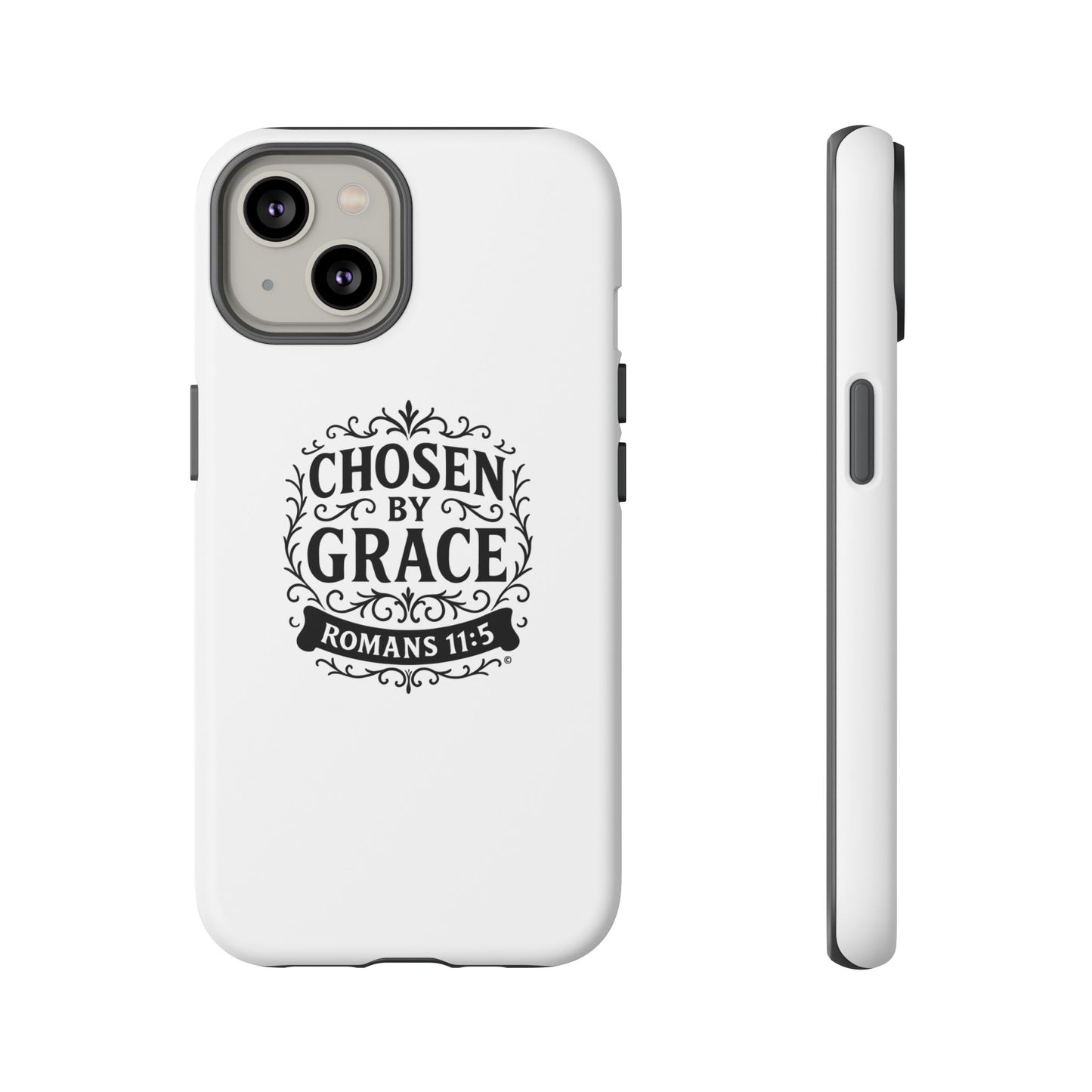 Chosen by Grace (Black Lettering), Rugged Phone Case, Inspirational Mobile Cover, Gift for Faith Lovers, Faith-Based Protector
