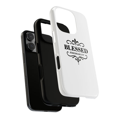 Blessed (Black Lettering), Rugged Phone Case, Inspirational Mobile Cover, Gift for Faith Lovers, Faith-Based Protector