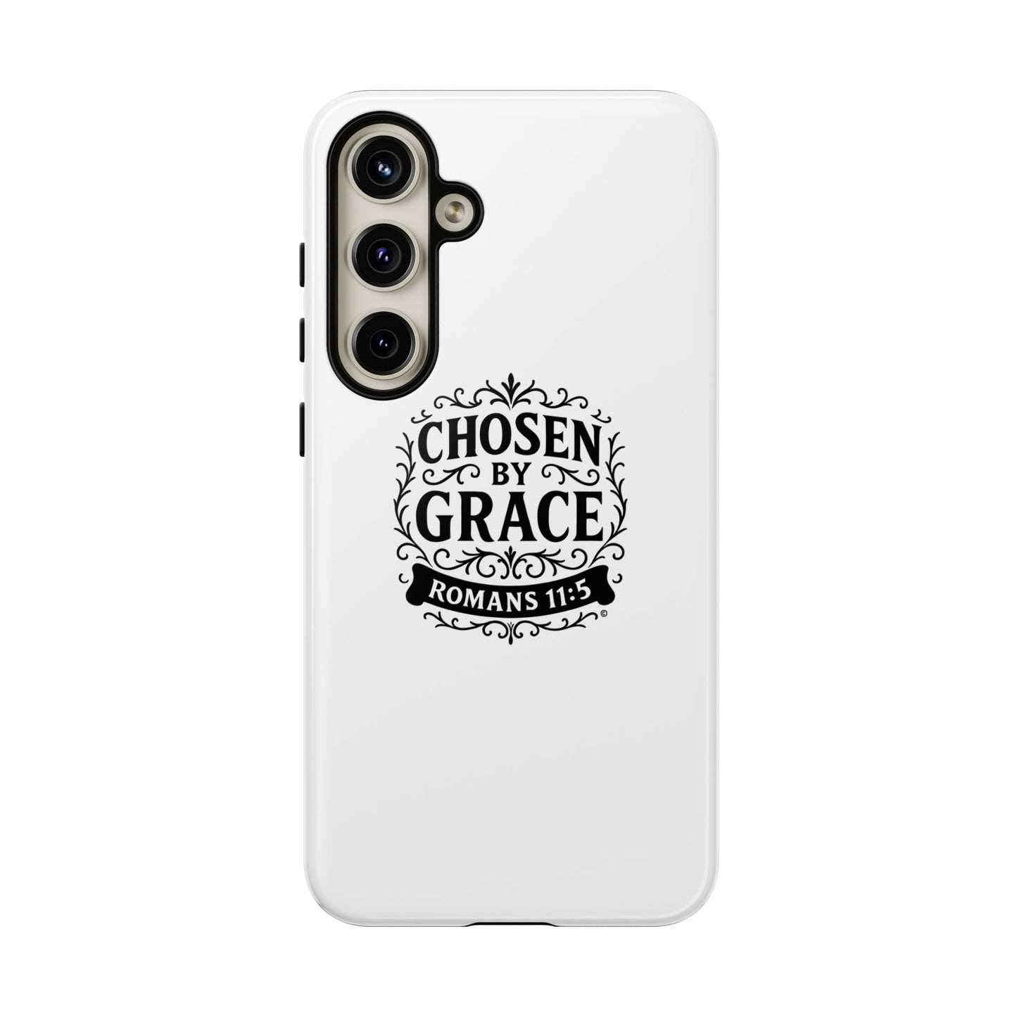 Chosen by Grace (Black Lettering), Rugged Phone Case, Inspirational Mobile Cover, Gift for Faith Lovers, Faith-Based Protector