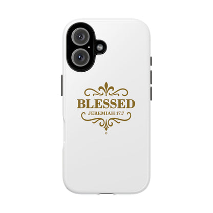 Blessed (Gold Lettering), Rugged Phone Case, Inspirational Mobile Cover, Gift for Faith Lovers, Faith-Based Protector - Cross Apparel USA