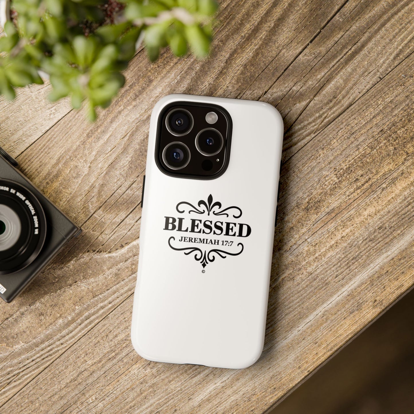 Blessed (Black Lettering), Rugged Phone Case, Inspirational Mobile Cover, Gift for Faith Lovers, Faith-Based Protector