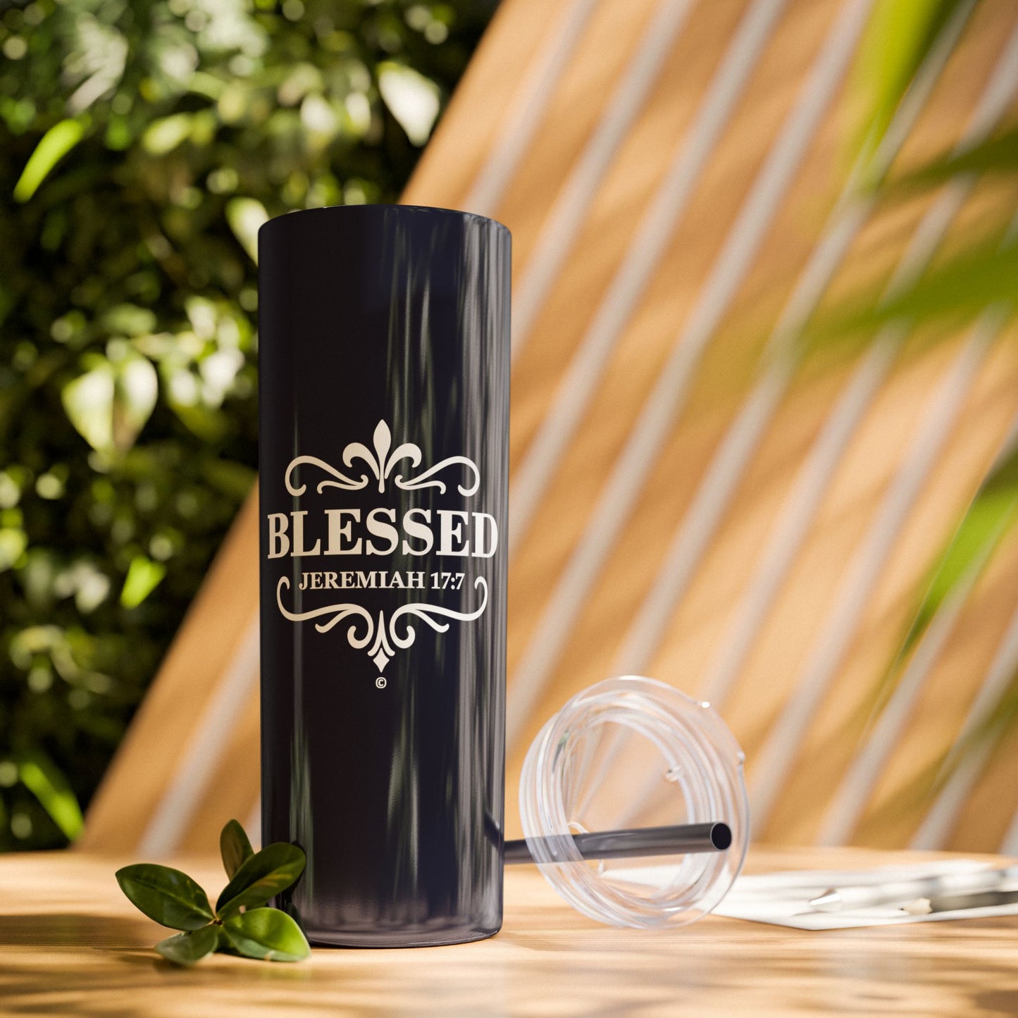 Blessed (White Lettering) 20oz Skinny Tumbler, Inspirational Travel Mug, Unique Gift for Faith Lovers, Bible Verse Drinkware, Motivational Water Bottle